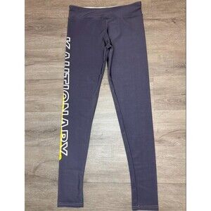 Gray Yellow High Rise Logo Leggings Women's M Stretch Yoga Pants